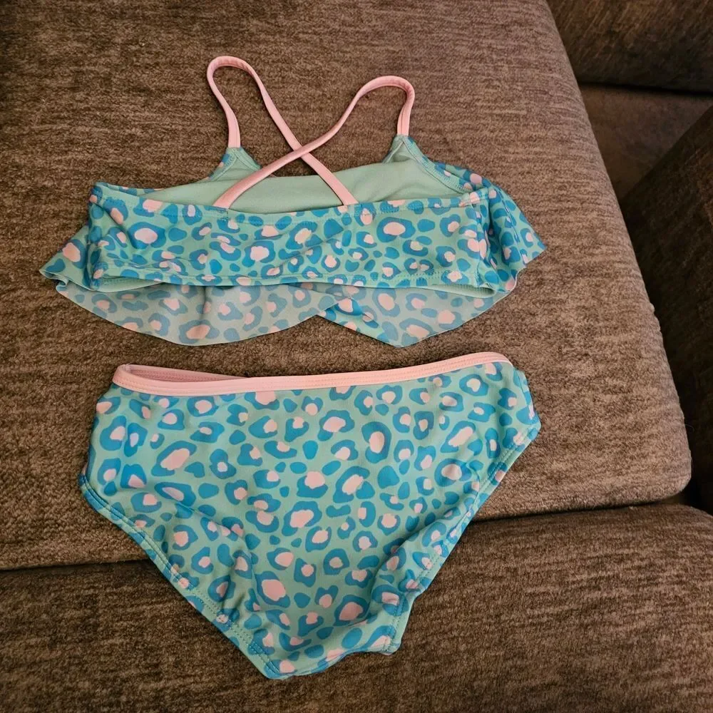 Cat & Jack Teal and Pink Leopard Bikini Set